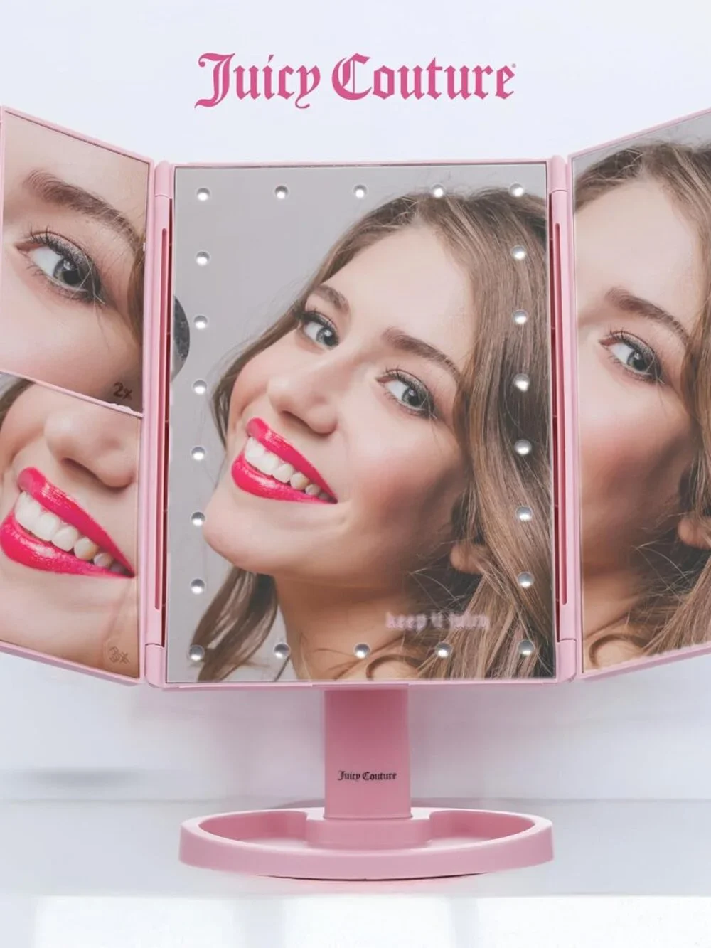 Juicy Couture Pink Tri-Fold LED Light Up Vanity Mirror NIB Sealed